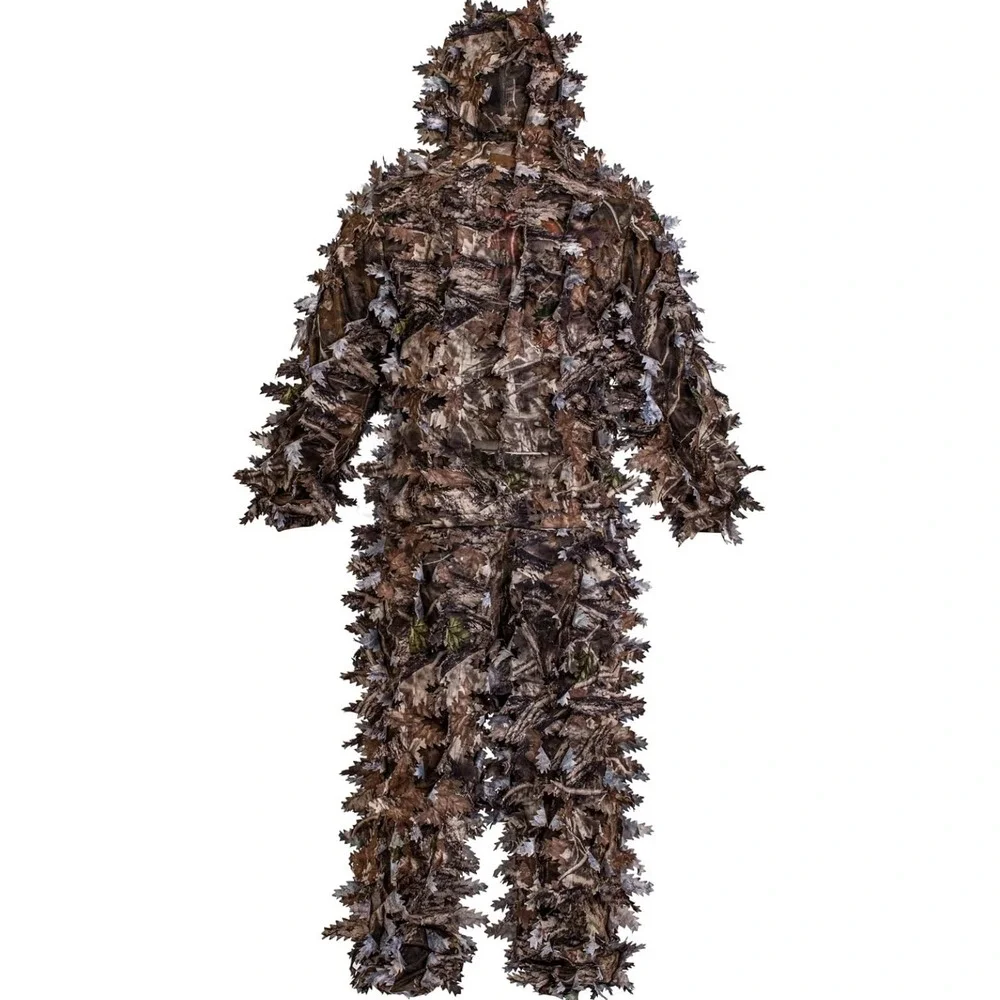 NEW: ROCREEK 3D Leafy Camo Hooded Ghillie Hunting Suit With Face Mask. NEW S/M